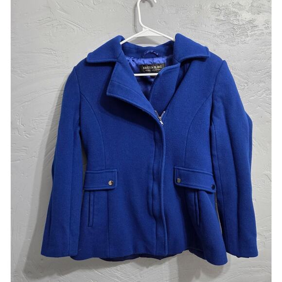 KRISTEN BLAKE Vintage Woman's Wool Blue Pea Coat Size Large - Picture 4 of 8